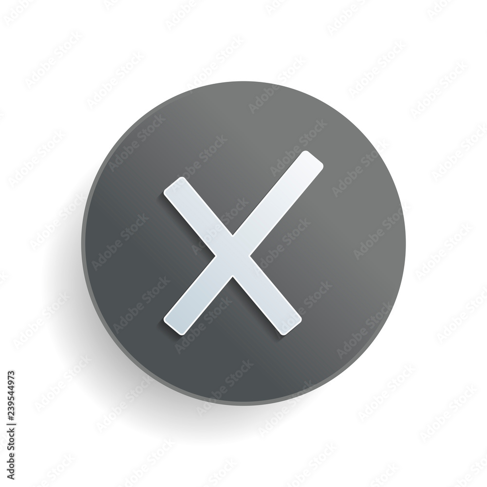 Obraz premium Wrong mark icon. White paper symbol on gray round button with shadow