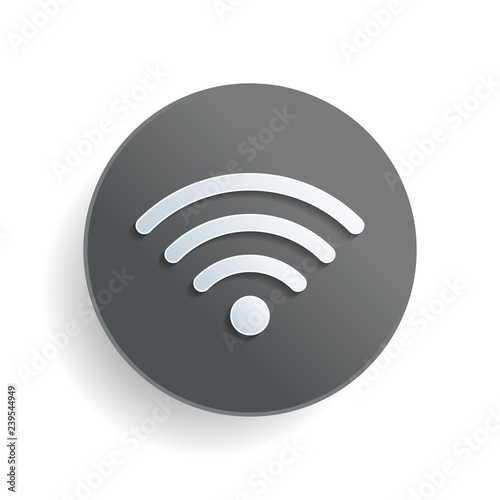 wi-fi icon. White paper symbol on gray round button with shadow