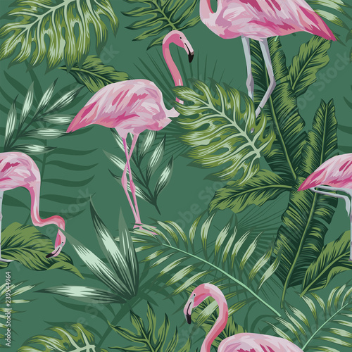 pink flamingo green jungle seamless