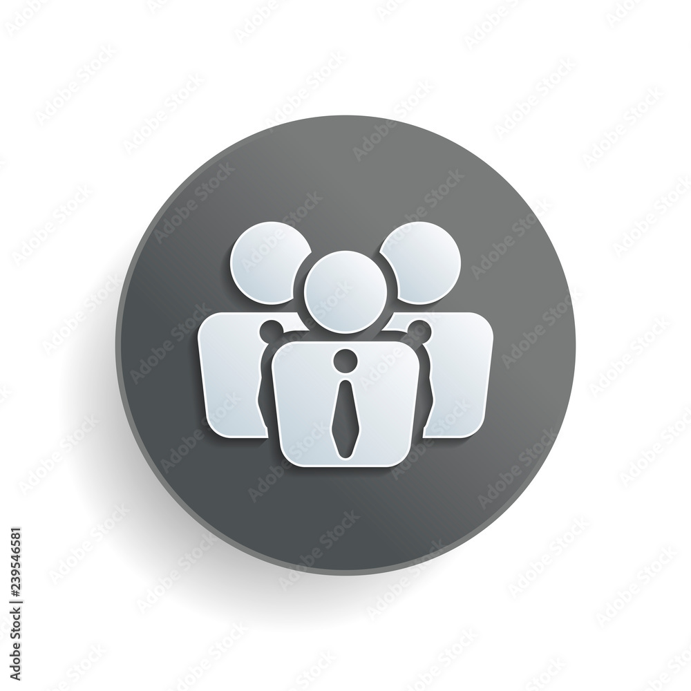 office people, team. White paper symbol on gray round button with shadow office people, team. White paper symbol on gray round button with shadow