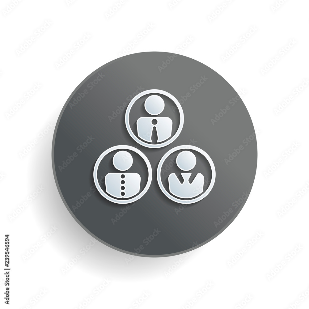 office people, team. White paper symbol on gray round button with shadow office people, team. White paper symbol on gray round button with shadow