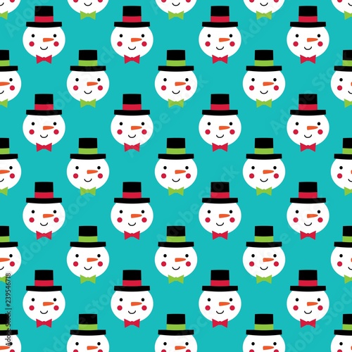 Christmas seamless vector pattern with cute snowmen
