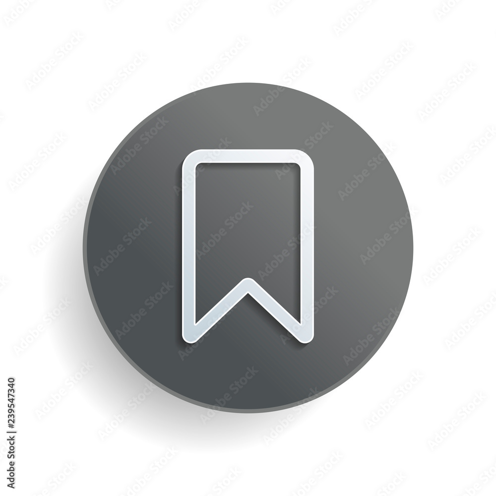 simple outline bookmark. White paper symbol on gray round button or badge with shadow simple outline bookmark. White paper symbol on gray round button or badge with shadow