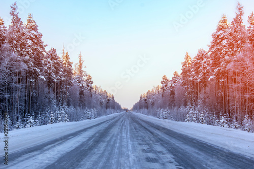Direct road along the winter forest ©  AKA-RA