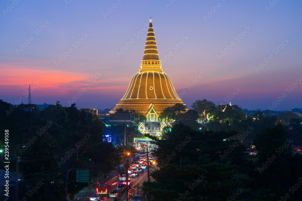 custom made wallpaper toronto digitalNakhon Pathom, Thailand -November 26, 2018: Golden Pagoda Phra Pathom Chedi decorated with fire. In the worship of Phra Pathom Chedi. Of Nakhon Pathom Province in Thailand.