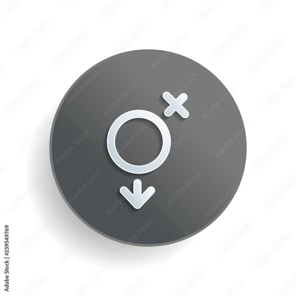 gender symbol. linear symbol. simple transgender icon. White paper symbol on gray round button or badge with shadow gender symbol. linear symbol. simple transgender icon. White paper symbol on gray round button or badge with shadow