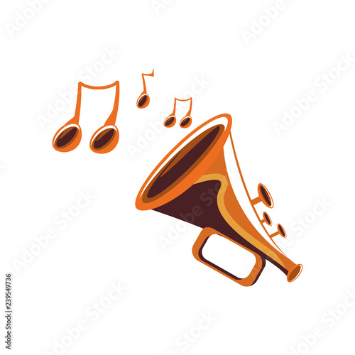 trumpet instrument with musical notes