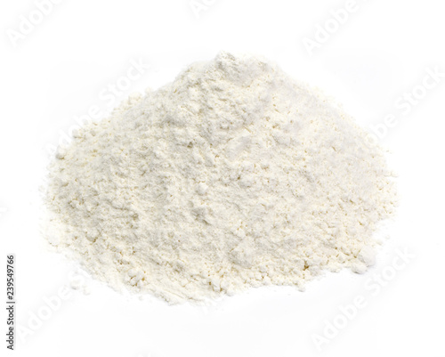 White flour pile or heap isolated on white background