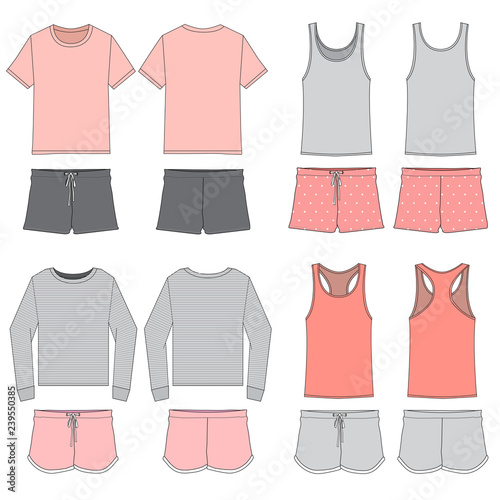 Vector template for Women's Pink and Gray combination Pajama sets