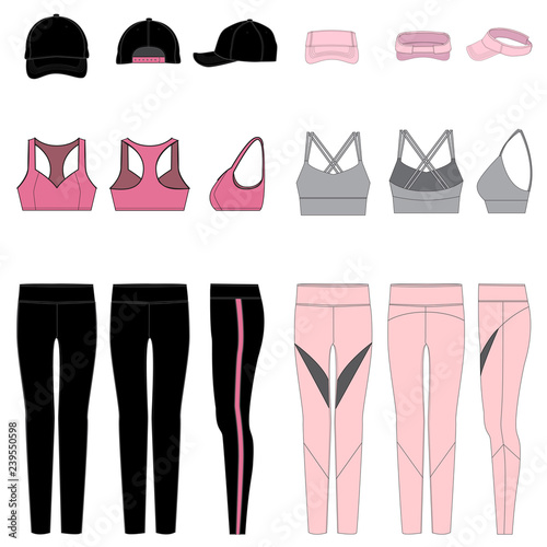 Vector template for Women's Teal Pink/ Black combination work-out clothes