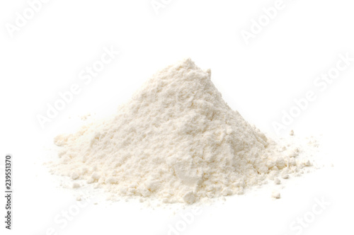 White flour pile or heap isolated on white background