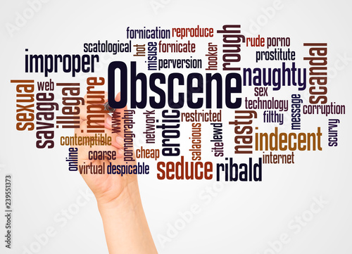 Obscene word cloud and hand with marker concept photo