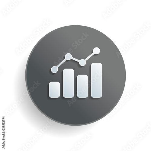 finance grapgic, grow. White paper symbol on gray round button or badge with shadow