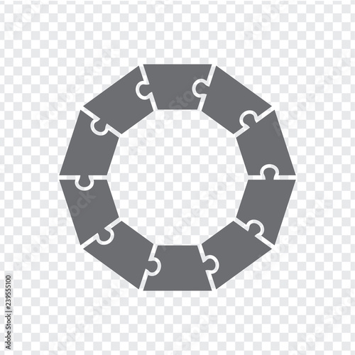 Simple icon polygonal puzzle in gray. Simple icon polygonal puzzle of the ten elements on transparent background. Flat design. Vector illustration EPS10. 