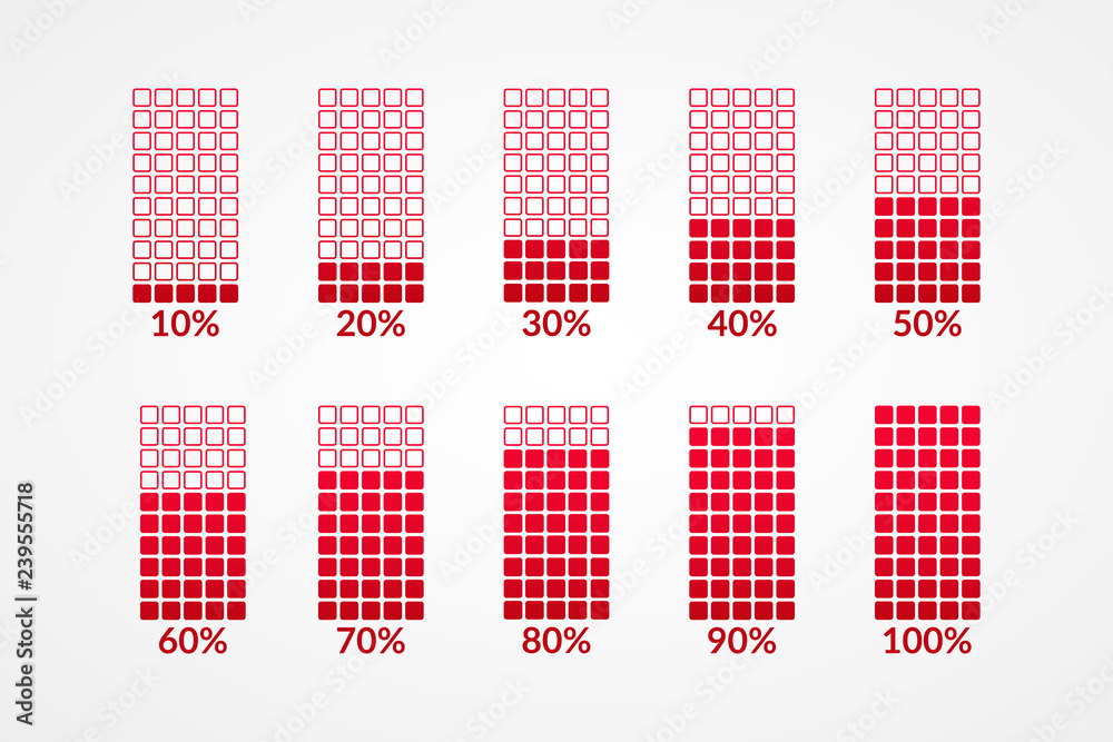 10 20 30 40 50 60 70 80 90 100 Percent Square Charts Isolated Red 10-20-30-40-50-60-70-80-90-100-percent-square-charts-isolated-red