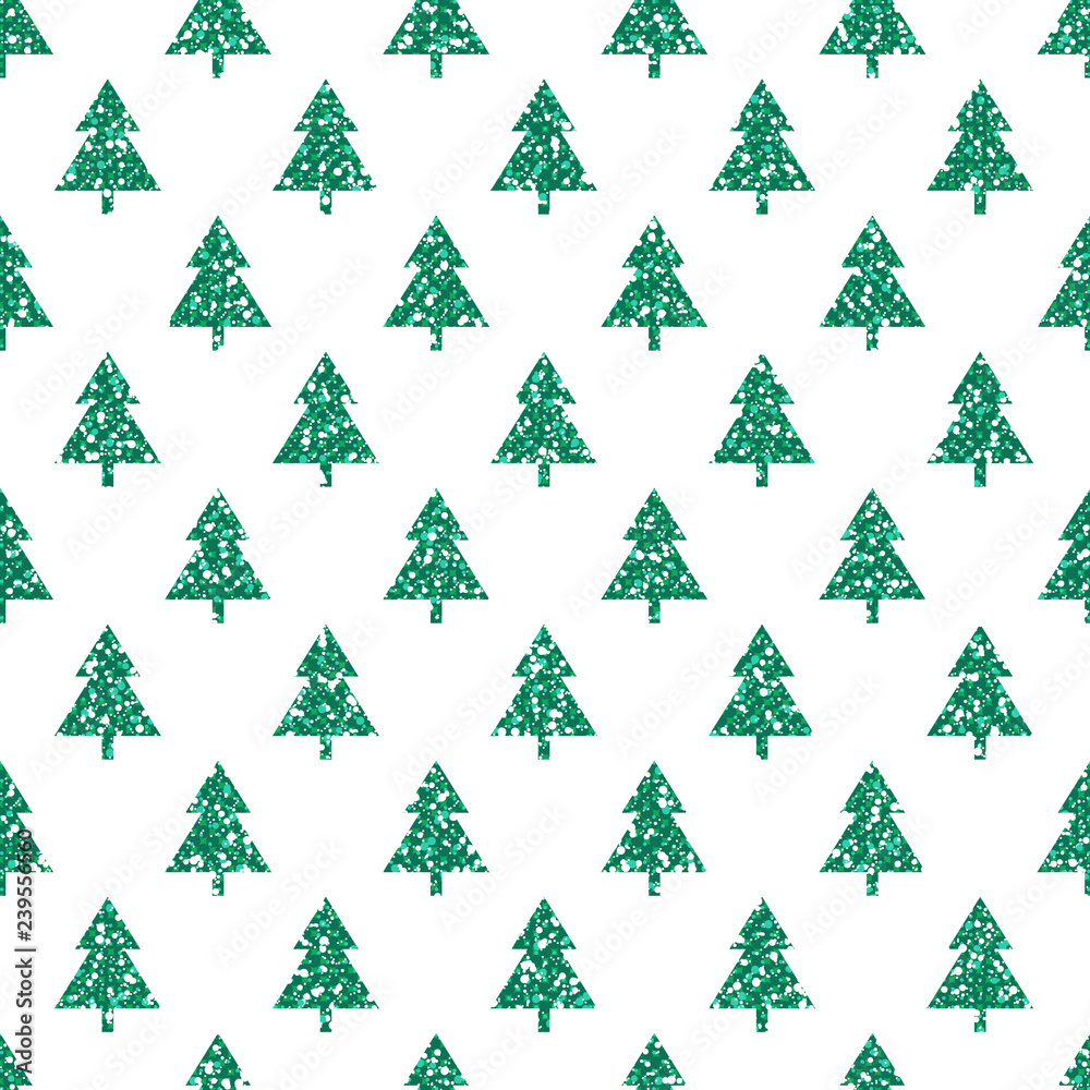Endless Christmas Pattern with Christmas Trees - Vector - Glitter