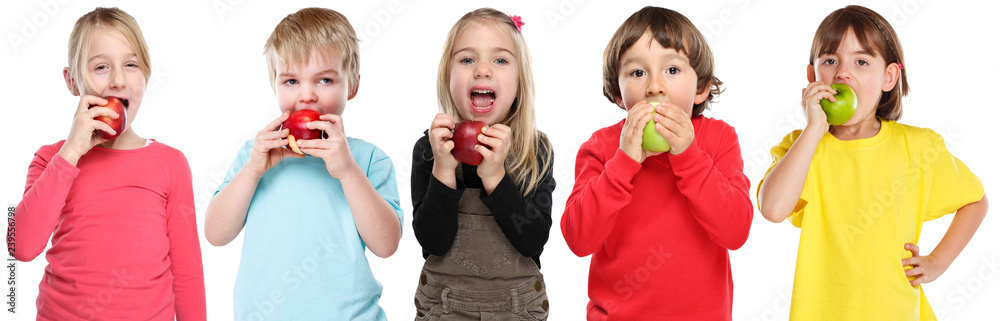 Gruppe Kinder Apfel Obst Früchte essen Herbst gesunde Ernährung isoliert Freisteller freigestellt Gruppe Kinder Apfel Obst Früchte essen Herbst gesunde Ernährung isoliert Freisteller freigestellt