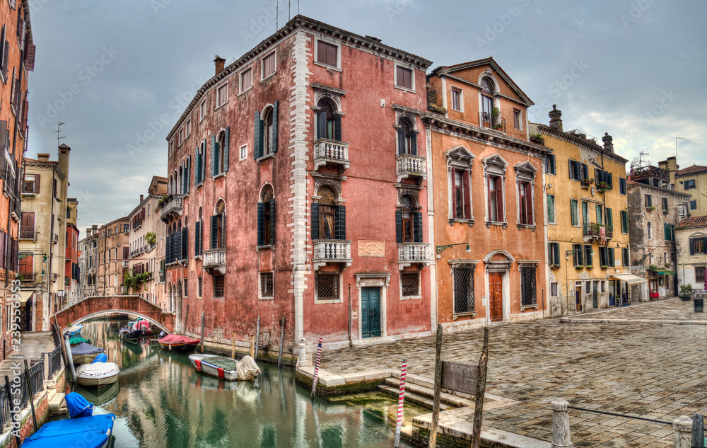 Historical houses on a canal in Venice, Italy