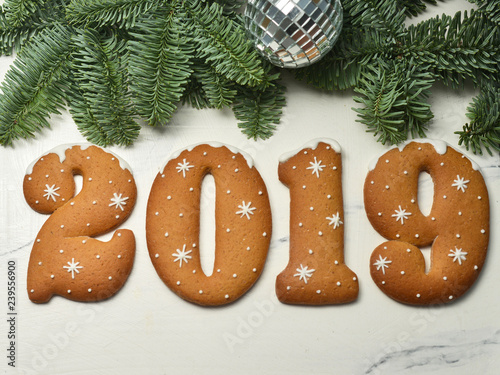 2019 numbers xmas cookies on white background