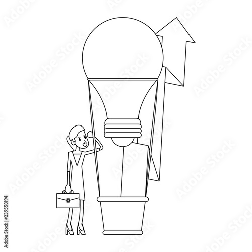 Businesswoman successful cartoon in black and white