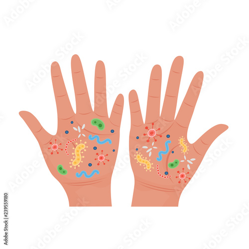 Dirty hands with germs.Vector Illustration 