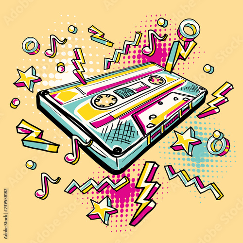 Funky colorful drawn audio cassette