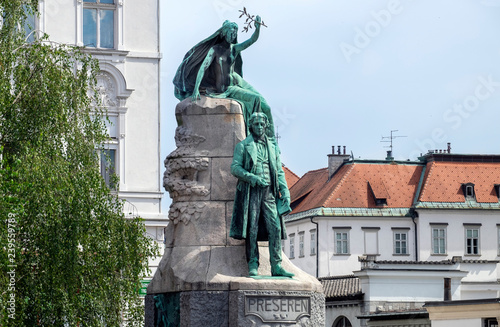 The Monument of France Preseren, a national slovenian poet in the Capital of Ljubljana photo