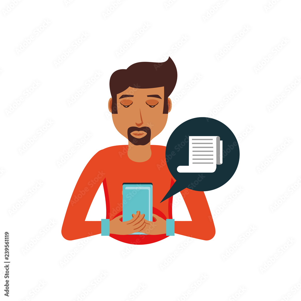 man with smartphone and paper receipt in speech bubble man with smartphone and paper receipt in speech bubble