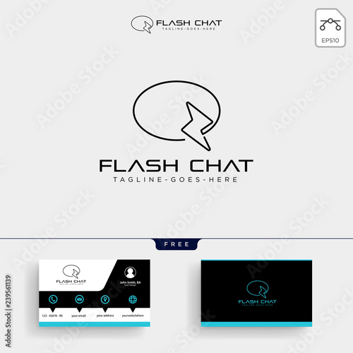 chat message with flash logo template and business card