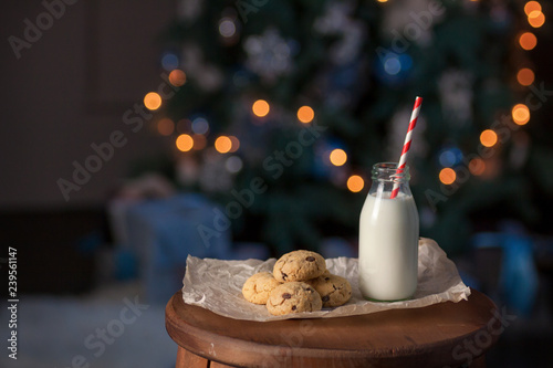 Christmas cookies with milk for Santa Claus photo