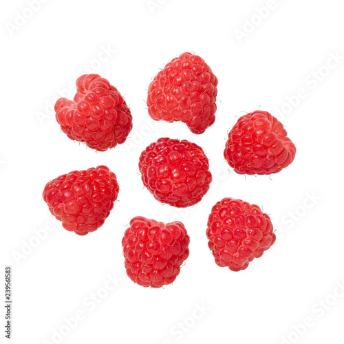 Raspberry isolated on white background. Fresh ripe raspberries.