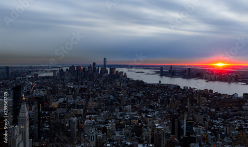 Sunset downtown manhattan new york city