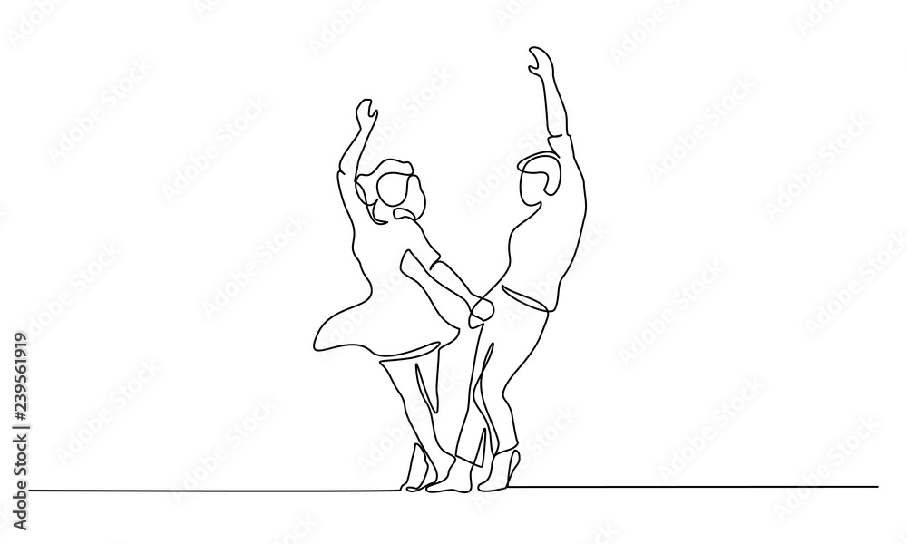 Couple woman and man dancing Continuous line Couple woman and man dancing Continuous line