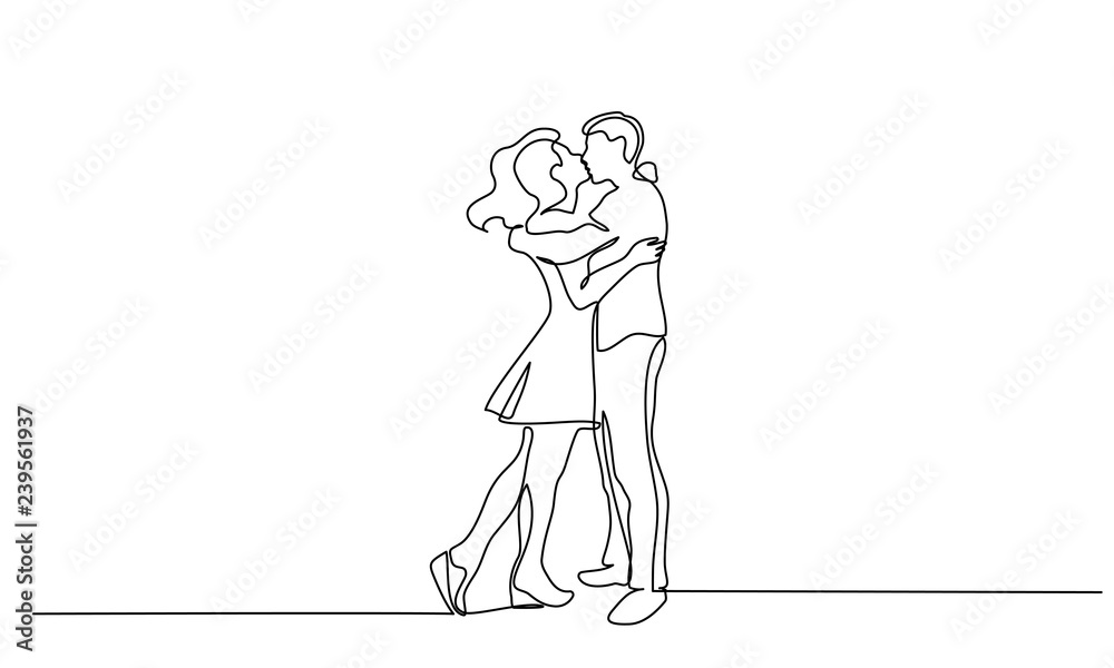 Couple woman and man kissing Continuous line