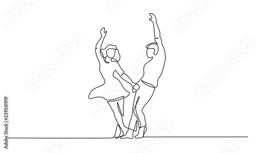 Couple woman and man dancing Continuous line