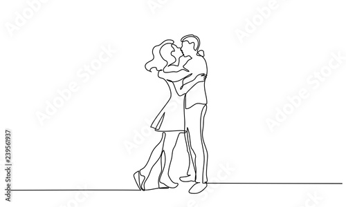 Couple woman and man kissing Continuous line