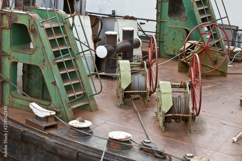 Machinery on deck of the ship