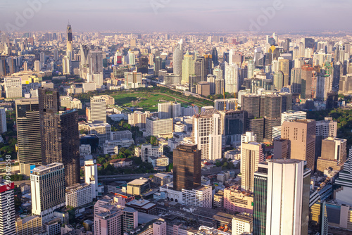 Cityscape of bangkok Aerial view of Bangkok modern office buildings  condominium in Bangkok city downtown with sunlight sky  Thailand.