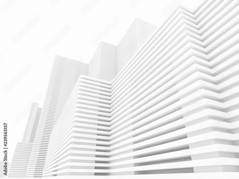 White minimalistic abstract city background 3D illustration White minimalistic abstract city background 3D illustration