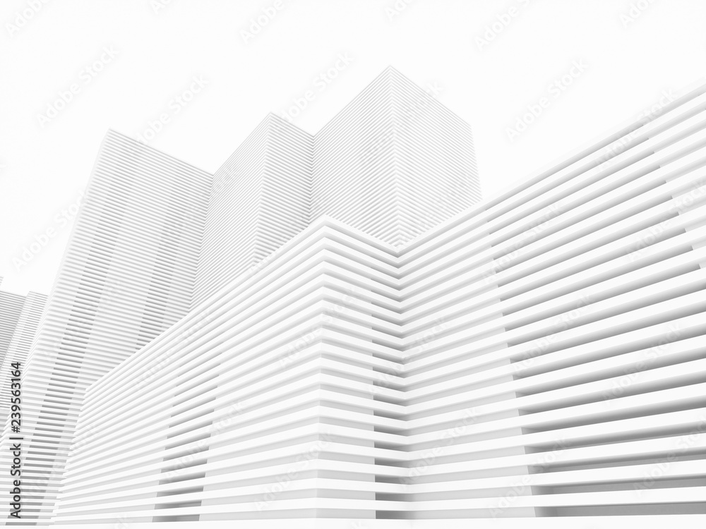 White minimalistic abstract city background 3D illustration White minimalistic abstract city background 3D illustration