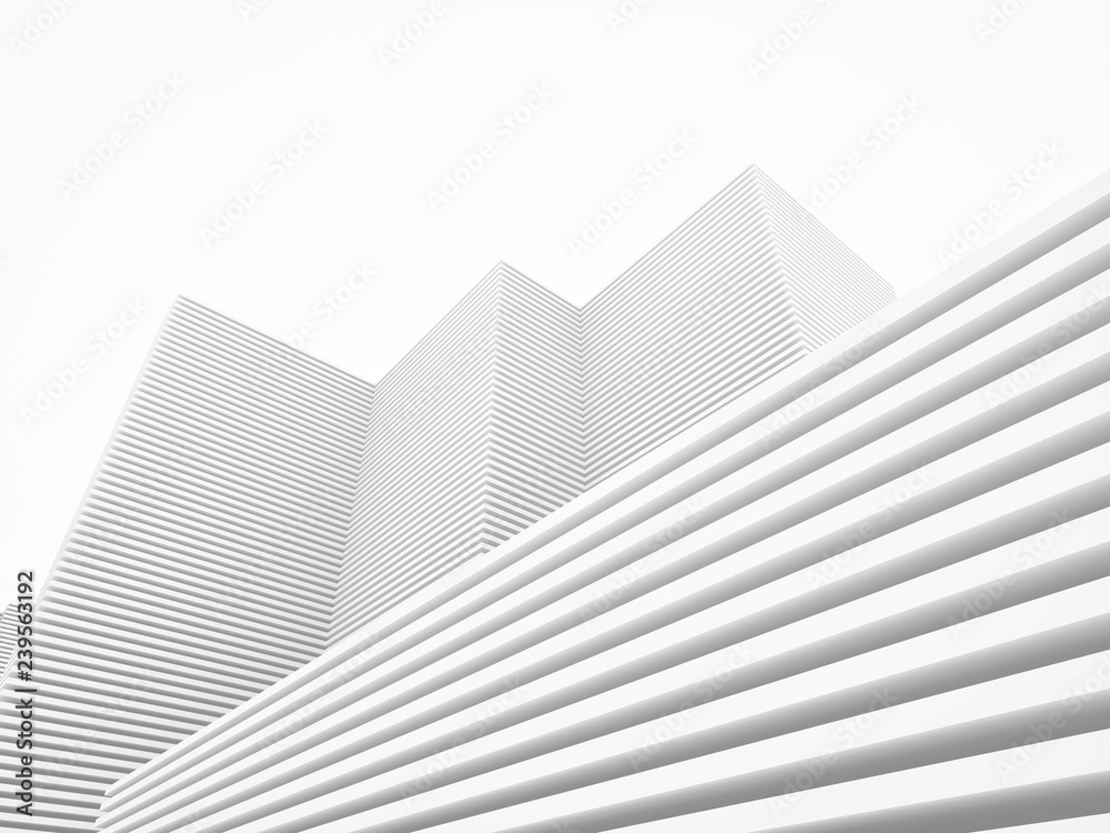 White minimalistic abstract city background 3D illustration