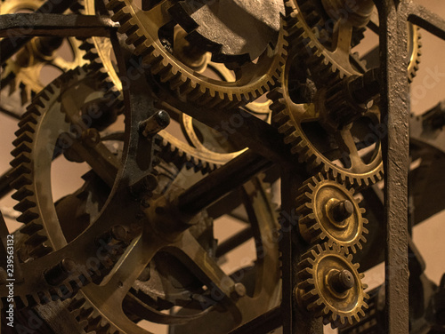 Detail picture of cogwheels in grandfather clock