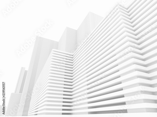 White minimalistic abstract city background 3D illustration