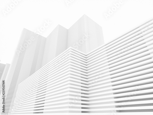 White minimalistic abstract city background 3D illustration