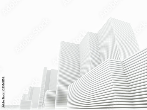 White minimalistic abstract city background 3D illustration