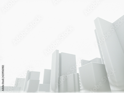 White minimalistic abstract city background 3D illustration