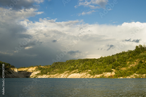 Beautiful natural background. Blue water quarry