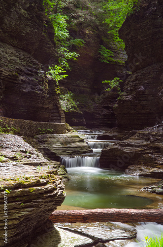 waterfall in the forest and mountains