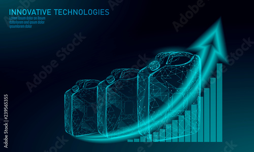 Oil gas canister low poly business concept. Finance economy polygonal petrol auto engine power. Petroleum fuel industry can line connection dots blue vector illustration