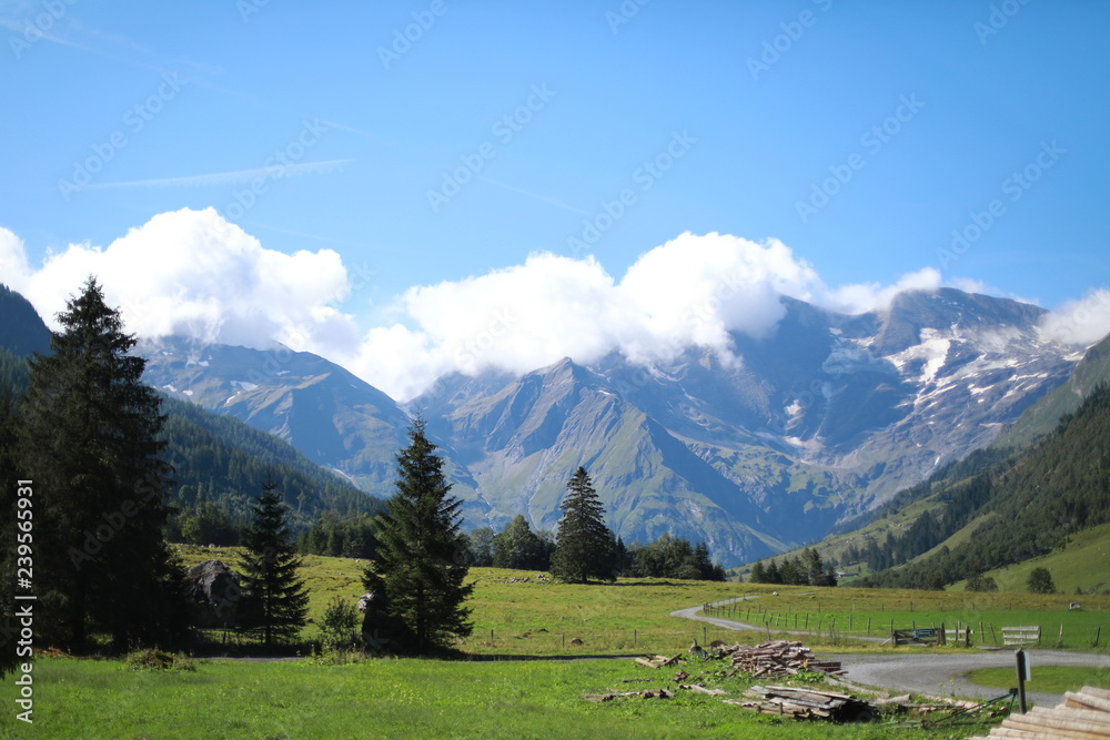 Huge mountains with beautiful clouds in Austria